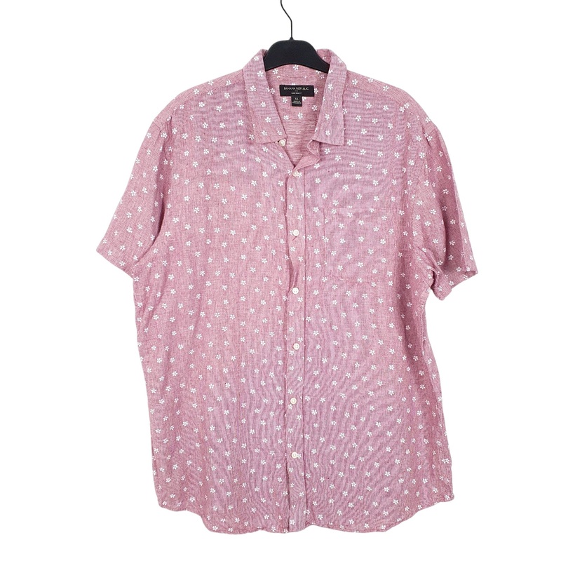 Banana Republic Blend Floral Flowers Hawaiian Short Sleeve Regular Fit Cotton  &  Linen Shirt Mens XL