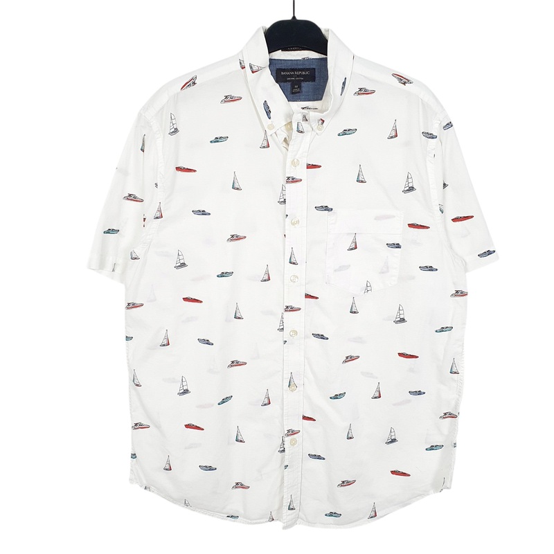 Banana Republic Boats Yachting Short Sleeve Regular Fit Cotton Shirt Mens M