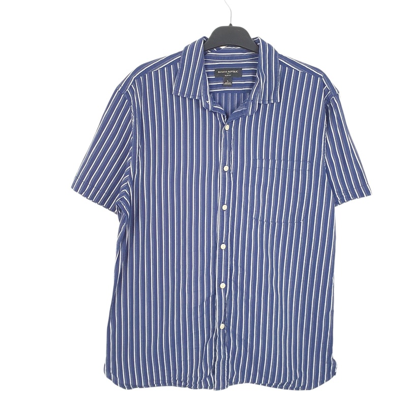 Banana Republic Short Sleeve Slim Fit Striped Cotton Shirt Mens L
