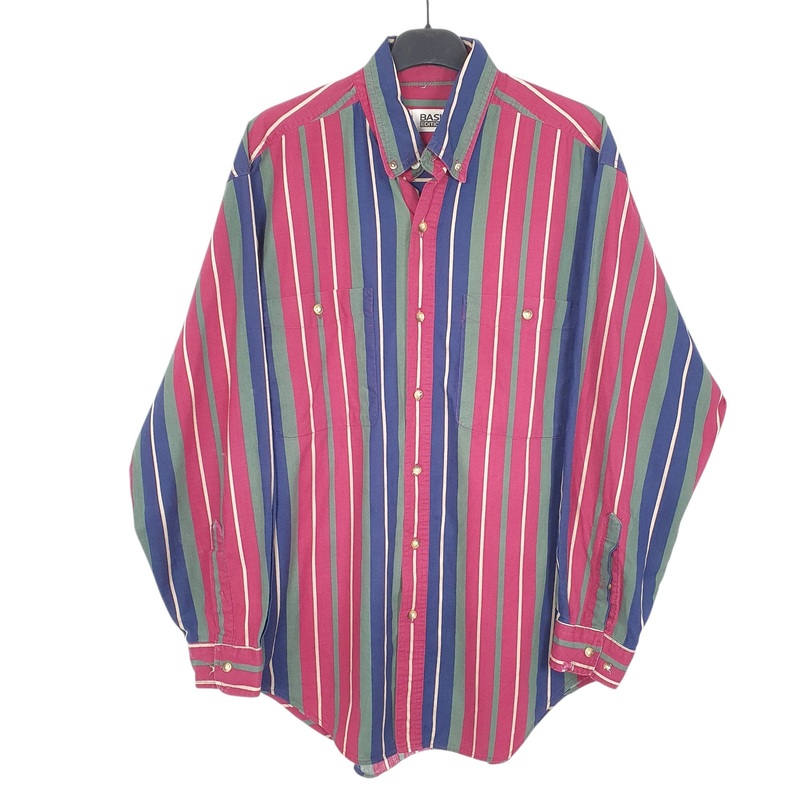 Basic Editions Long Sleeve Regular Fit Striped Cotton Shirt Mens M