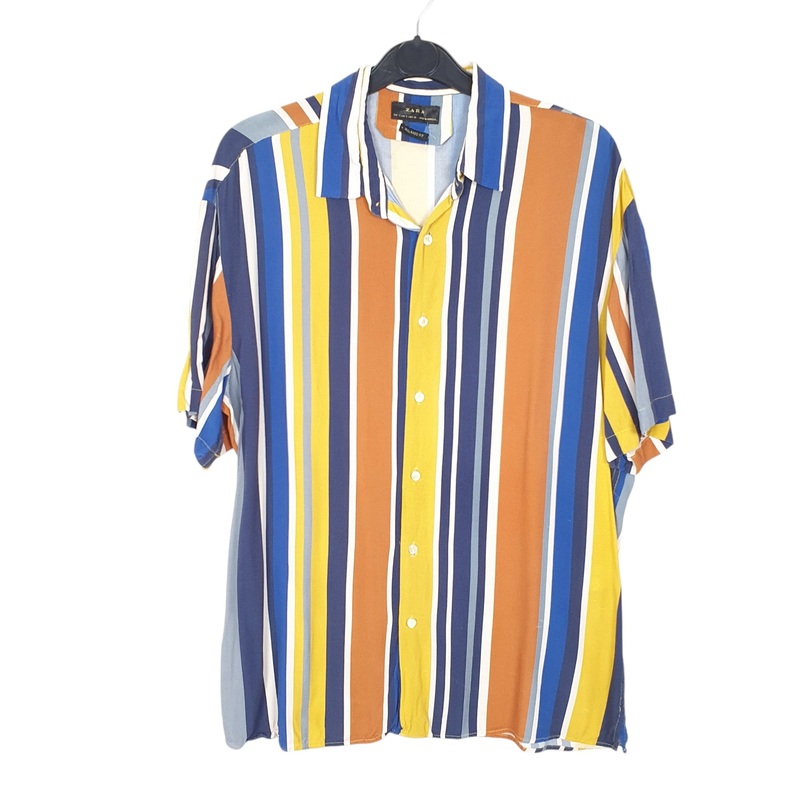 Zara Relaxed Short Sleeve Regular Fit Striped Viscose Shirt Mens S