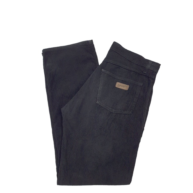 Mens Wrangler Black Corduroy Cotton Trousers W32 L32