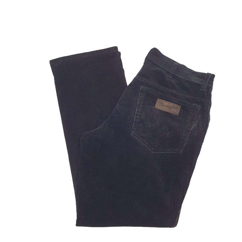 Mens Wrangler Black Corduroy Cotton Trousers W34 L30