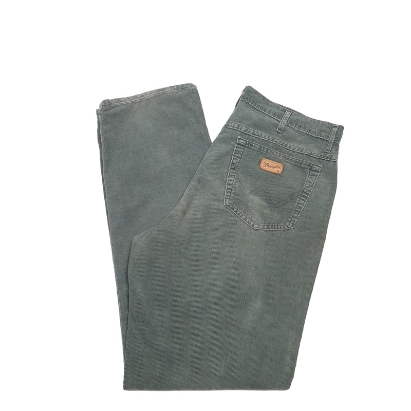Mens Wrangler Green Corduroy Cotton Trousers W36 L34