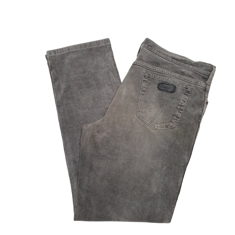 Mens Wrangler Texas Stretch Grey Corduroy Cotton Trousers W40 L35