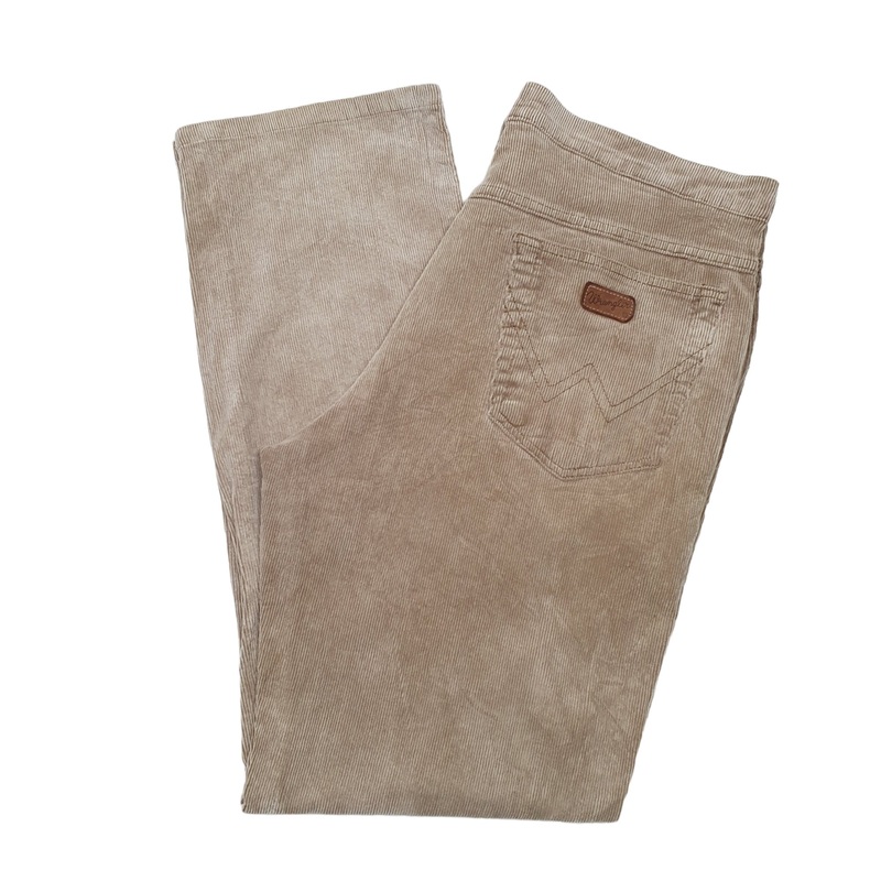 Mens Wrangler Texas Stretch Beige Corduroy Cotton Trousers W35 L32