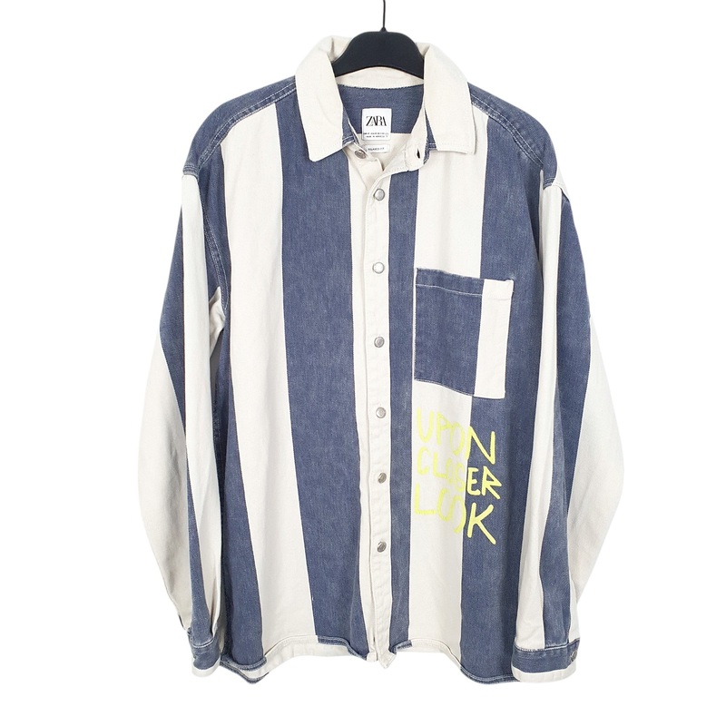 Zara Overshirt Shacket Relaxed Long Sleeve Regular Fit Striped Cotton Shirt Mens M
