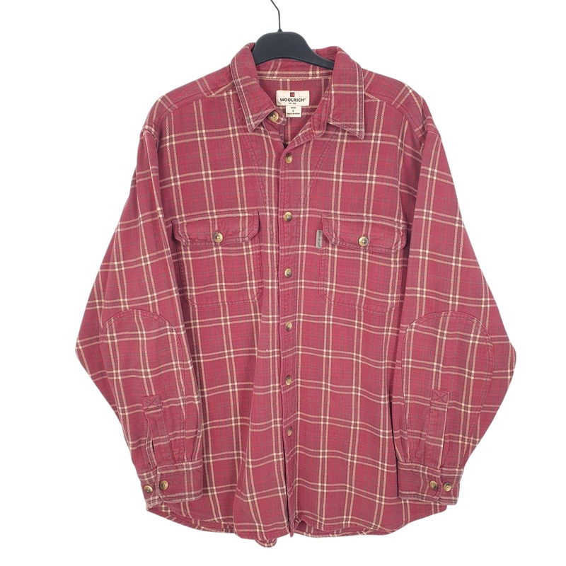 Woolrich Overshirt Shacket Flannel Long Sleeve Regular Fit Check Cotton Shirt Mens L