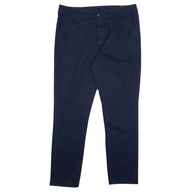 Mens Asos Navy Chino Cotton Blend  Trousers Mens W32 L29