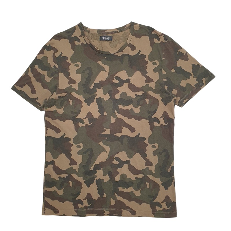 Zara Camouflage Short Sleeve Cotton Blend T Shirt Mens S